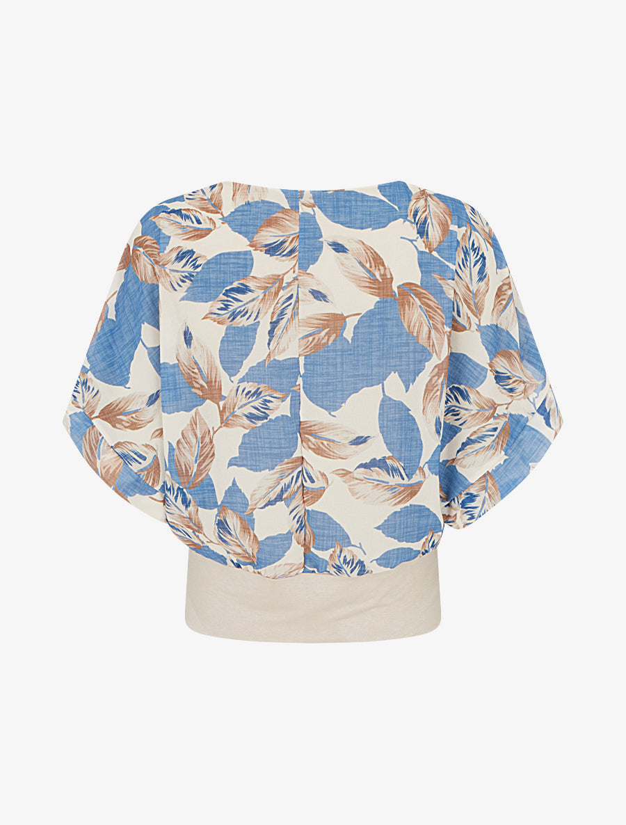 Top imprimé feuillage à manches courtes - Bleu - 2