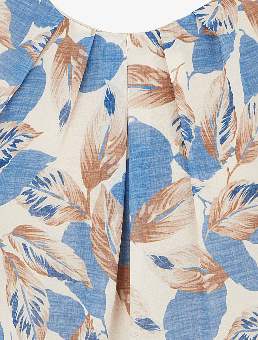Top imprimé feuillage à manches courtes - Bleu - 3