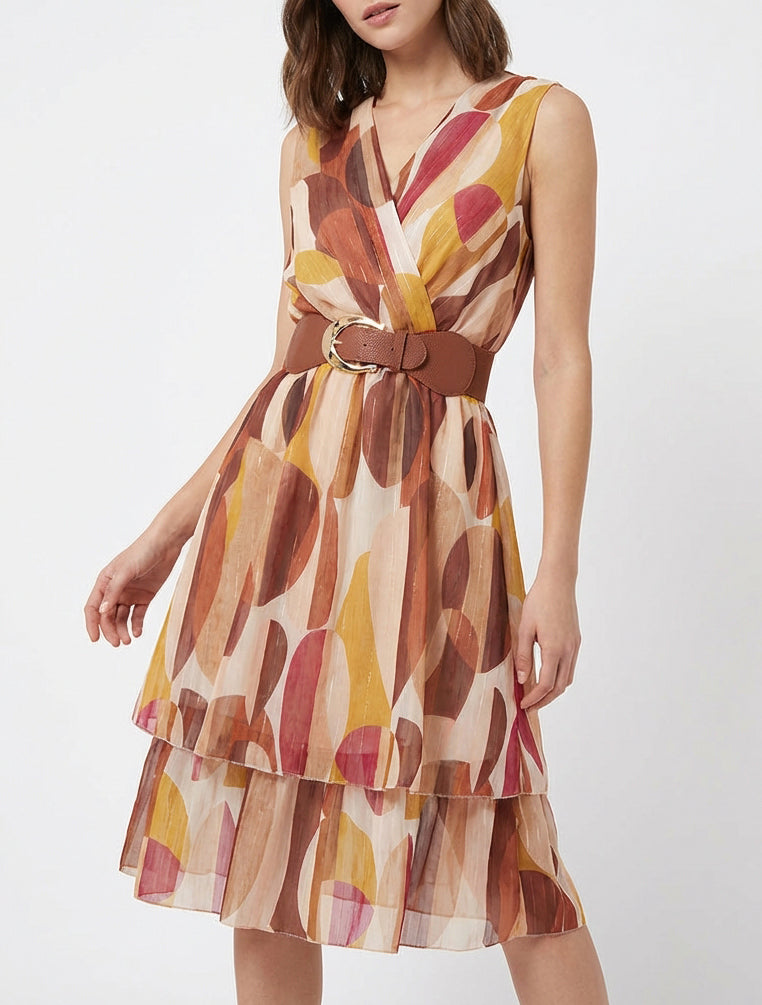 Ärmelloses Skaterkleid mit Fantasiemuster - Braun