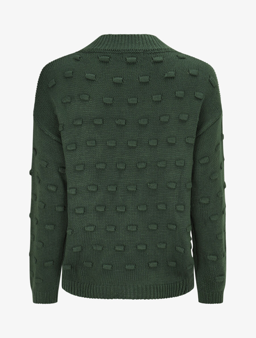 Pull en maille à rectangles en relief - Vert sapin - 2