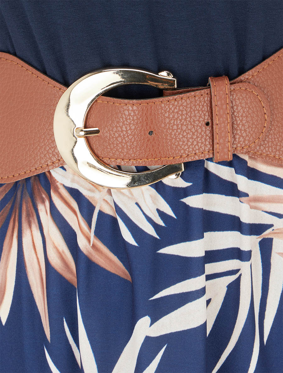 Robe longue imprimé feuillage - Camel - 3