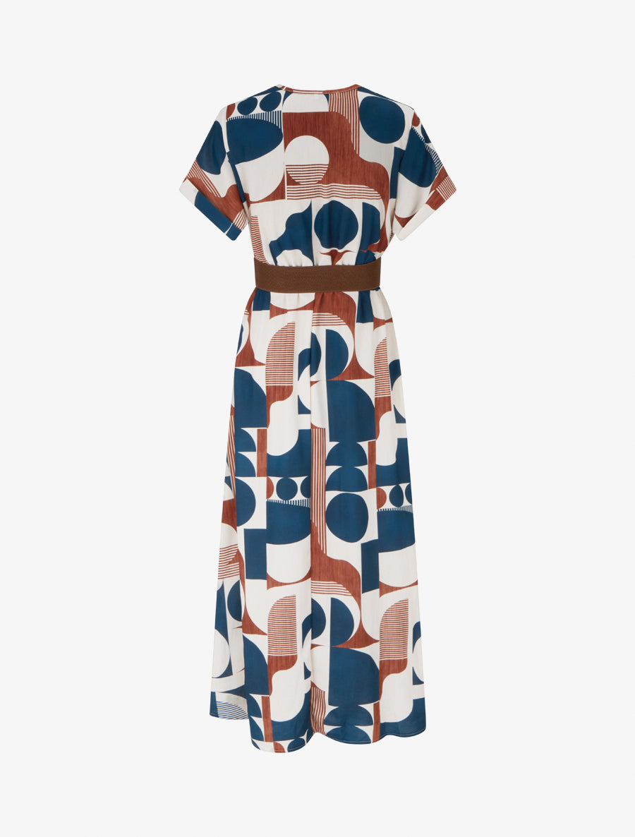 Robe longue manches courtes imprimé graphique - Bleu canard - 2