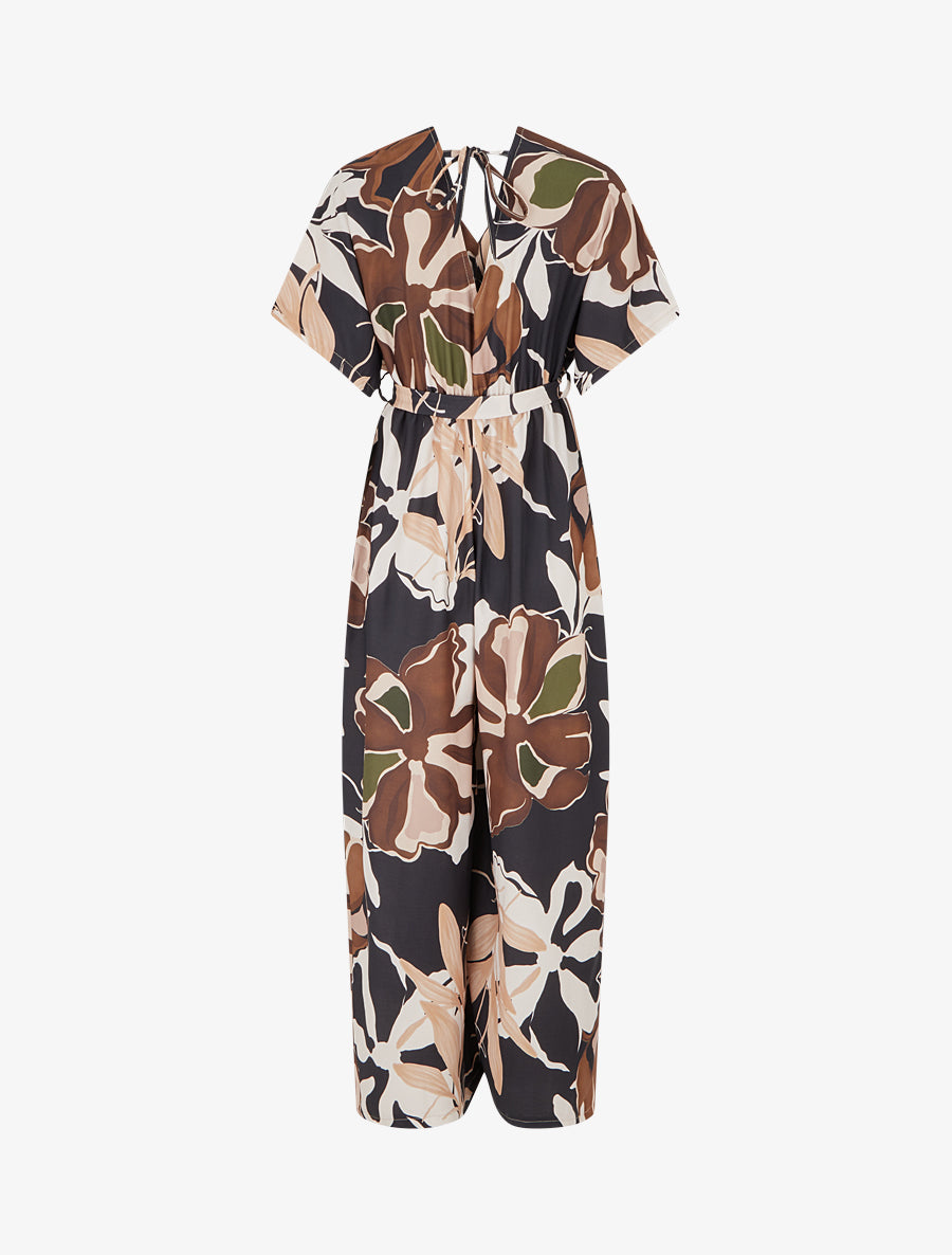 Combinaison imprimé floral à taille élastiquée - Noir - 2