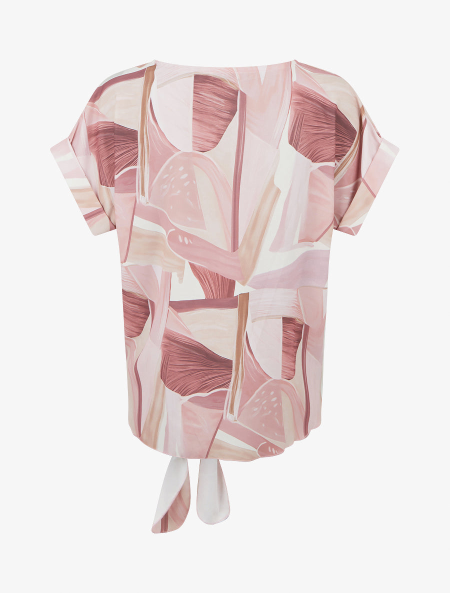 Top à nouer imprimé abstrait - Rose - 2