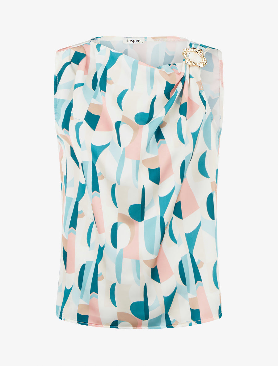 Top sans manches imprimé graphique à bretelle bijou - Bleu canard - 1