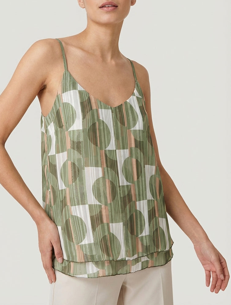 Gerade geschnittener Camisole mit schillerndem geometrischem Muster - Kaki