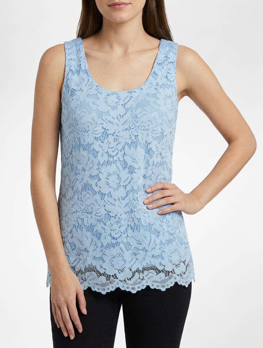 Ärmelloses Spitzenoberteil mit U-Ausschnitt - Himmelblau