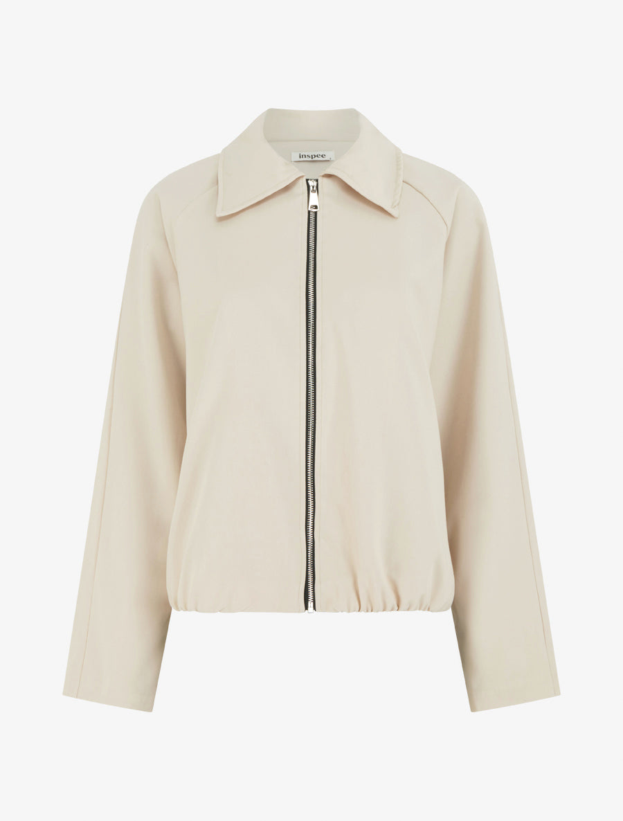 Veste droite zippée à col chemise - Beige - 1