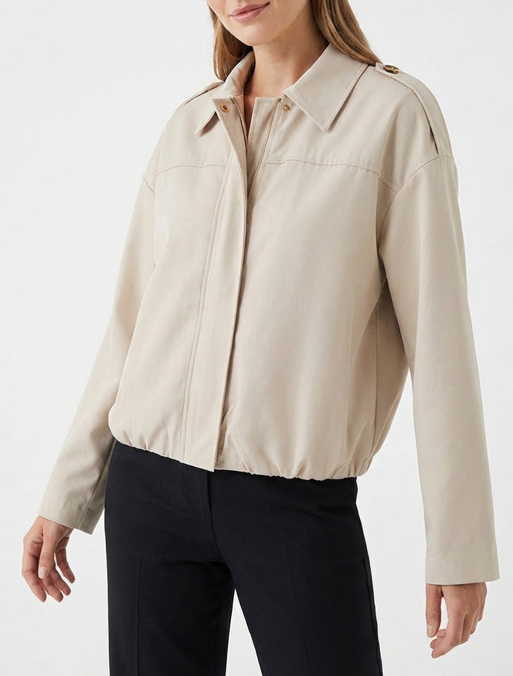 Unifarbene fließende Reißverschlussjacke - Beige