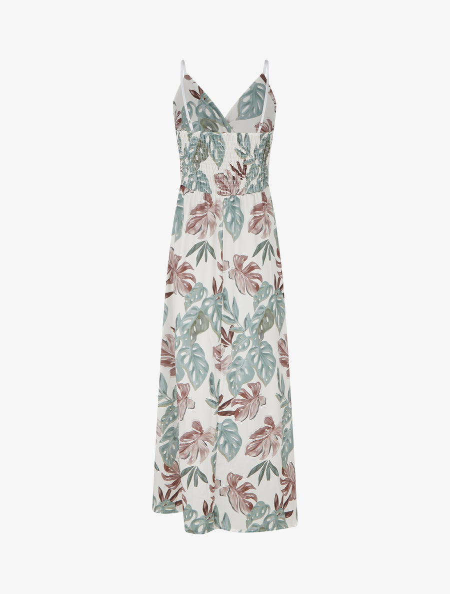 Robe longue à fines bretelles imprimé tropical - Kaki - 2