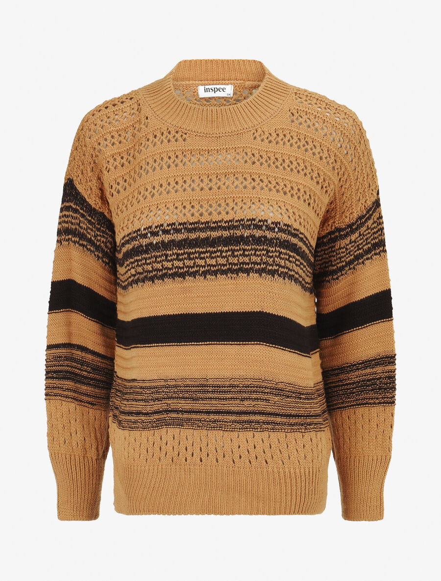 Pull en maille ajourée et rayures - Camel - 4