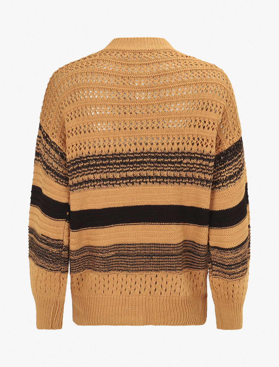 Pull en maille ajourée et rayures - Camel - 2