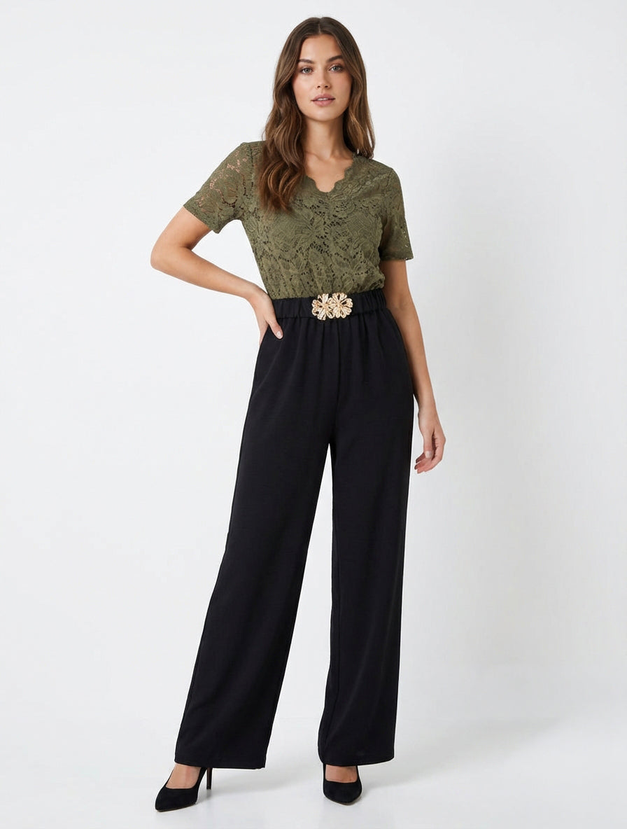 Zweiteiliges und zweifarbiges Kombinationskleid - Kaki