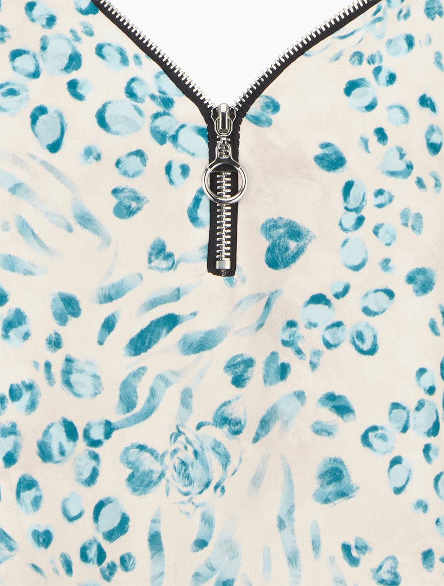 Caraco boule à zip et imprimé léopard fleuri - Bleu canard - 3