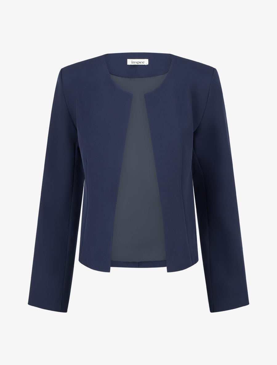 Veste droite à col rond et épaulettes - Marine - 1