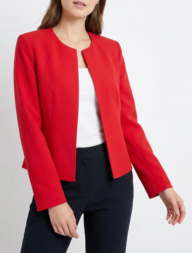 Gerade geschnittener Blazer mit Rundhalsausschnitt und Schulterpolstern. - Rot