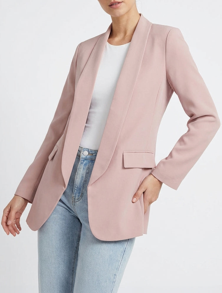 Einfarbiger Blazer mit langen Ärmeln - Altrosa