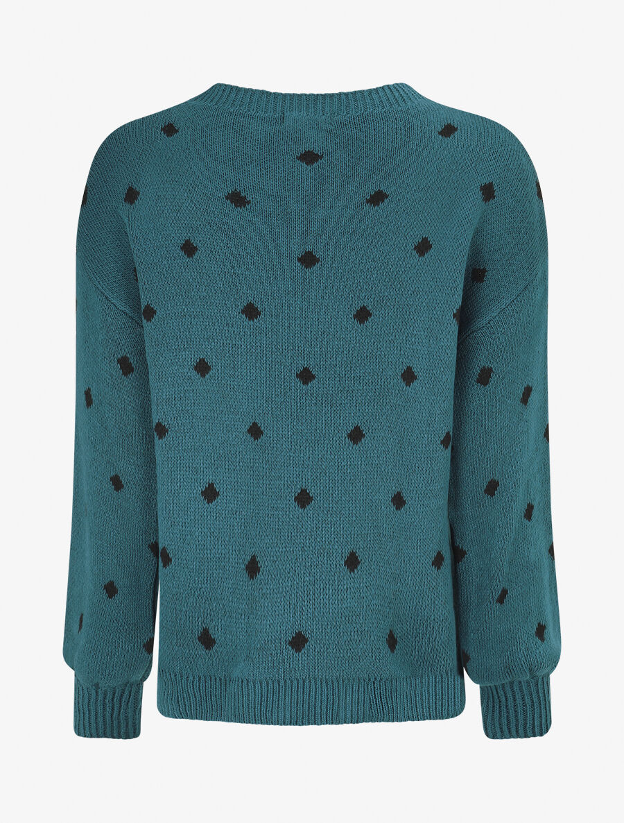 Pull en maille à pois - Bleu pétrole - 2