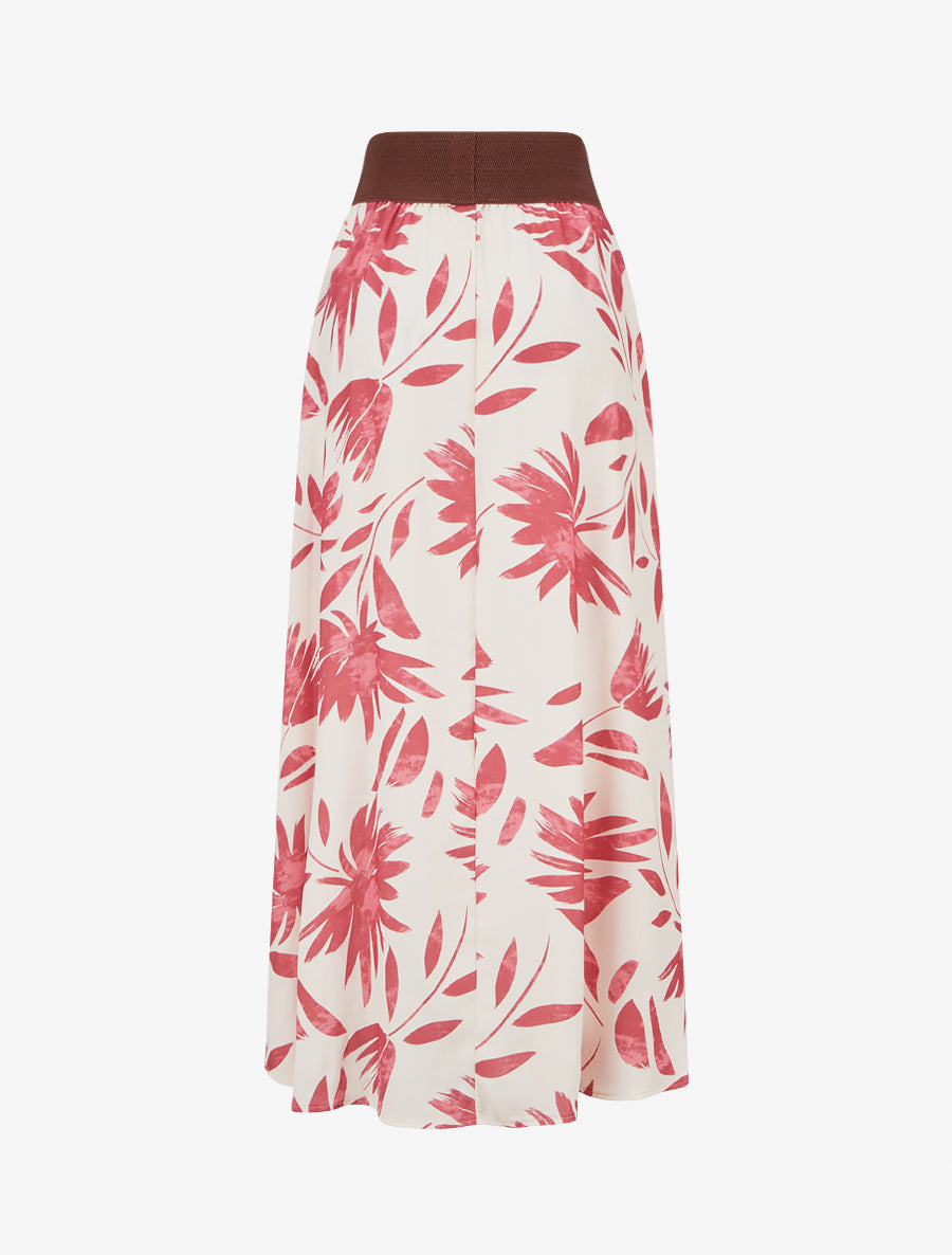 Jupe longue imprimé floral à taille fantaisie - Rose foncé - 2