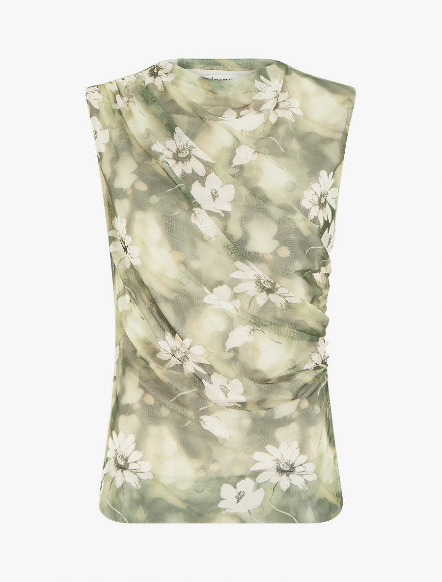 Top sans manches en tulle à fleurs - Kaki - 1