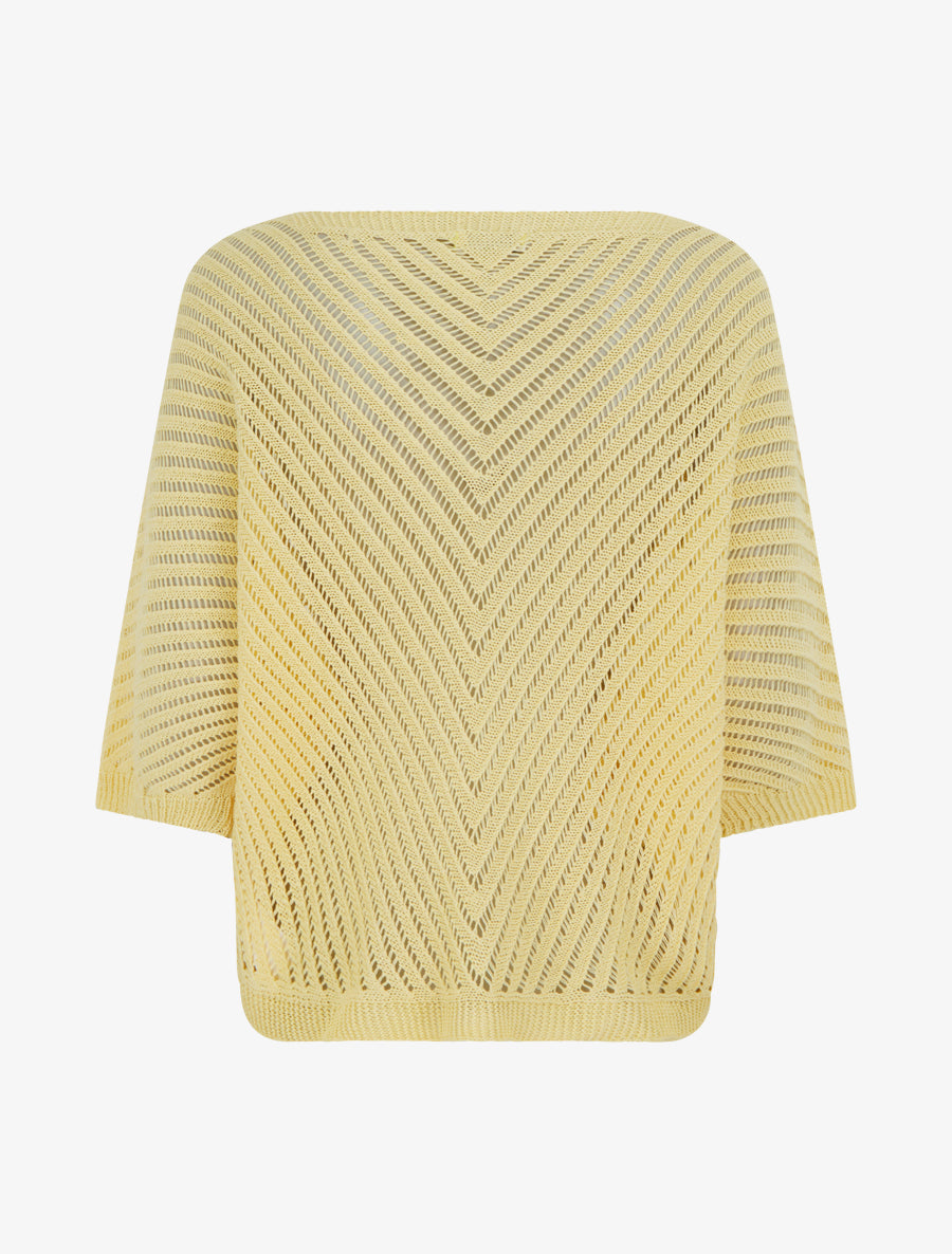 Pull ajouré à manches courtes chauve-souris - Jaune - 2