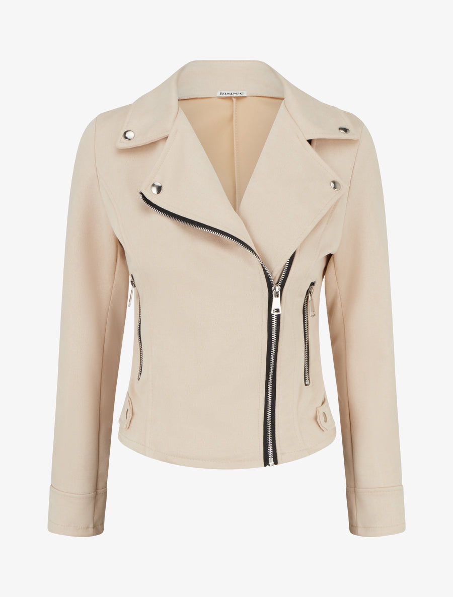 Veste en suédine style perfecto - Beige - 1