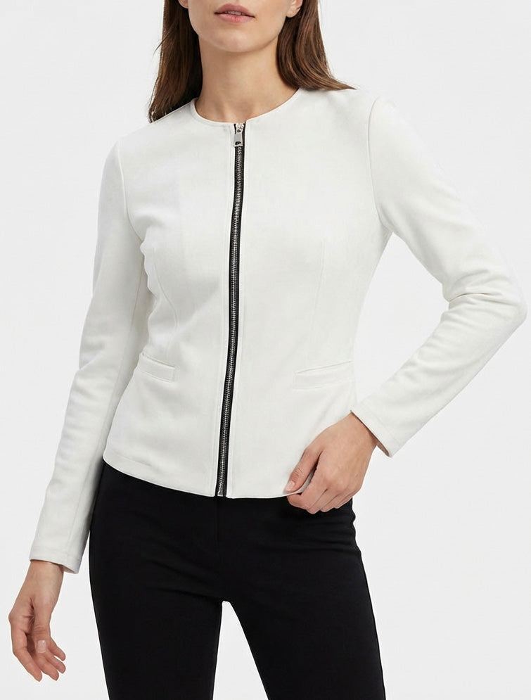 Reißverschlussjacke aus Wildlederimitat - Weiß