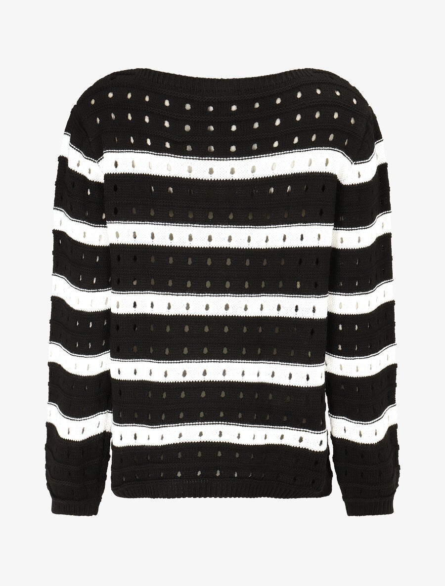 Pull en maille ajourée à rayures - Noir - 2