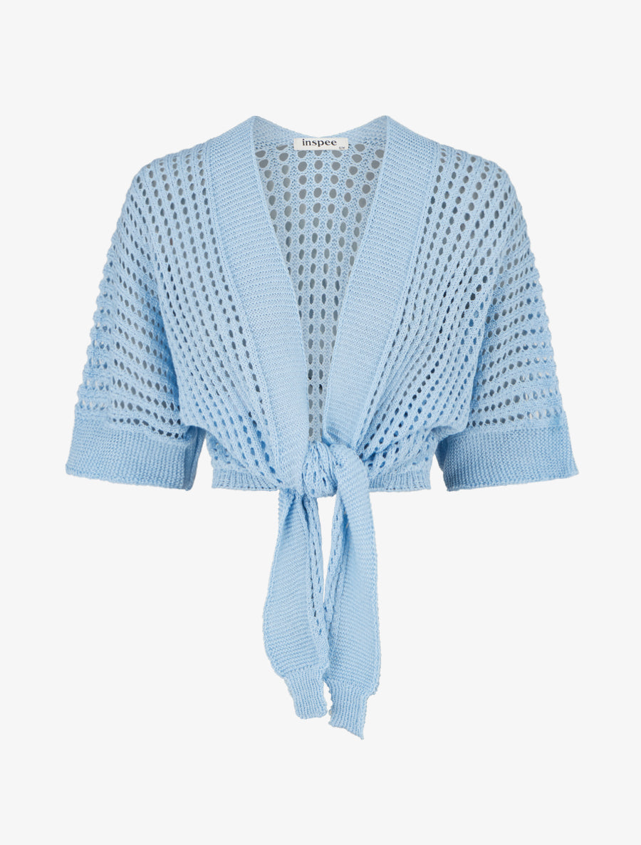 Gilet ajouré à nouer - Bleu - 1