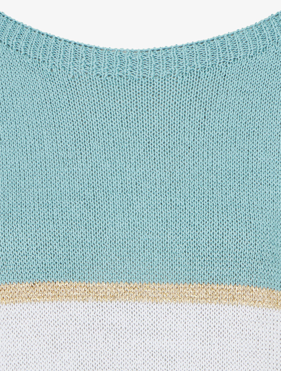 Pull rayé fin à manches courtes - Turquoise - 3