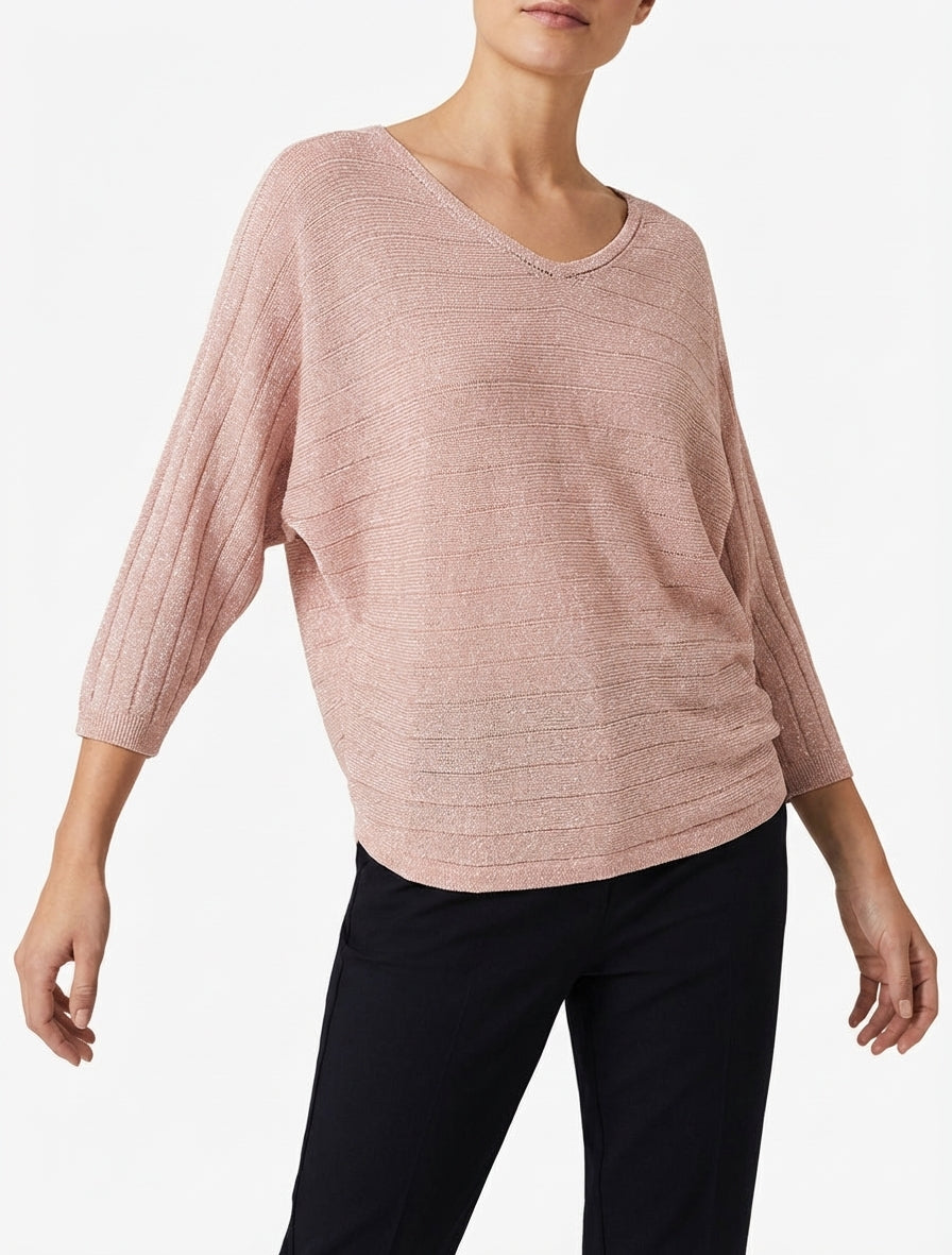 Feiner schimmernder Pullover mit Fledermausärmeln - Rose