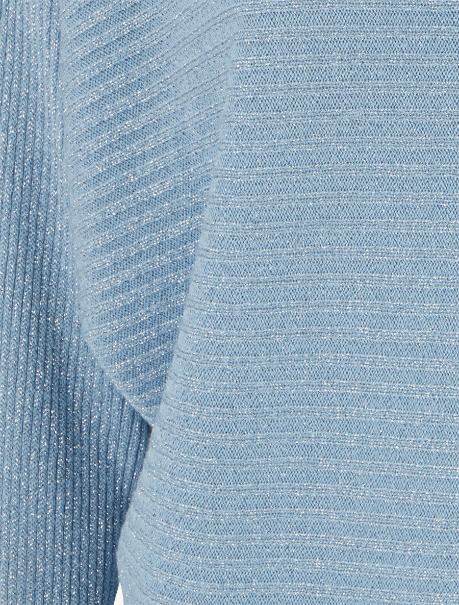 Pull fin irisé à manches longues chauves-souris - Bleu ciel - 3