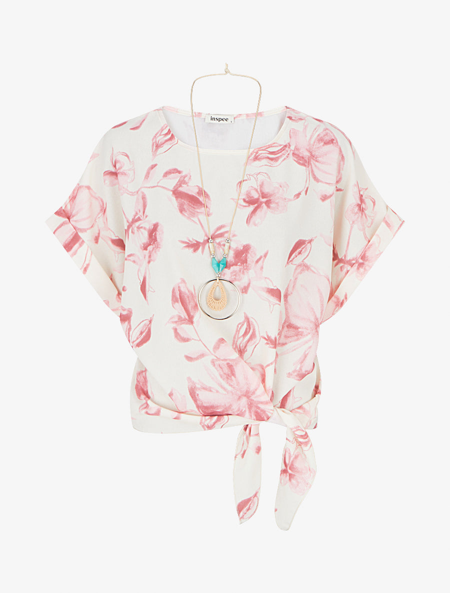 Top imprimé floral à nouer - Rose - 1
