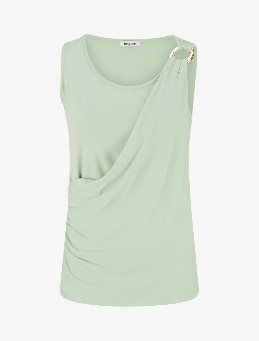 Top sans manches effet drapé à bretelle bijou - Vert amande - 1