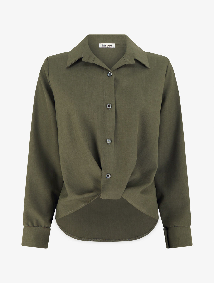 Chemisier noué asymétrique - Kaki - 1