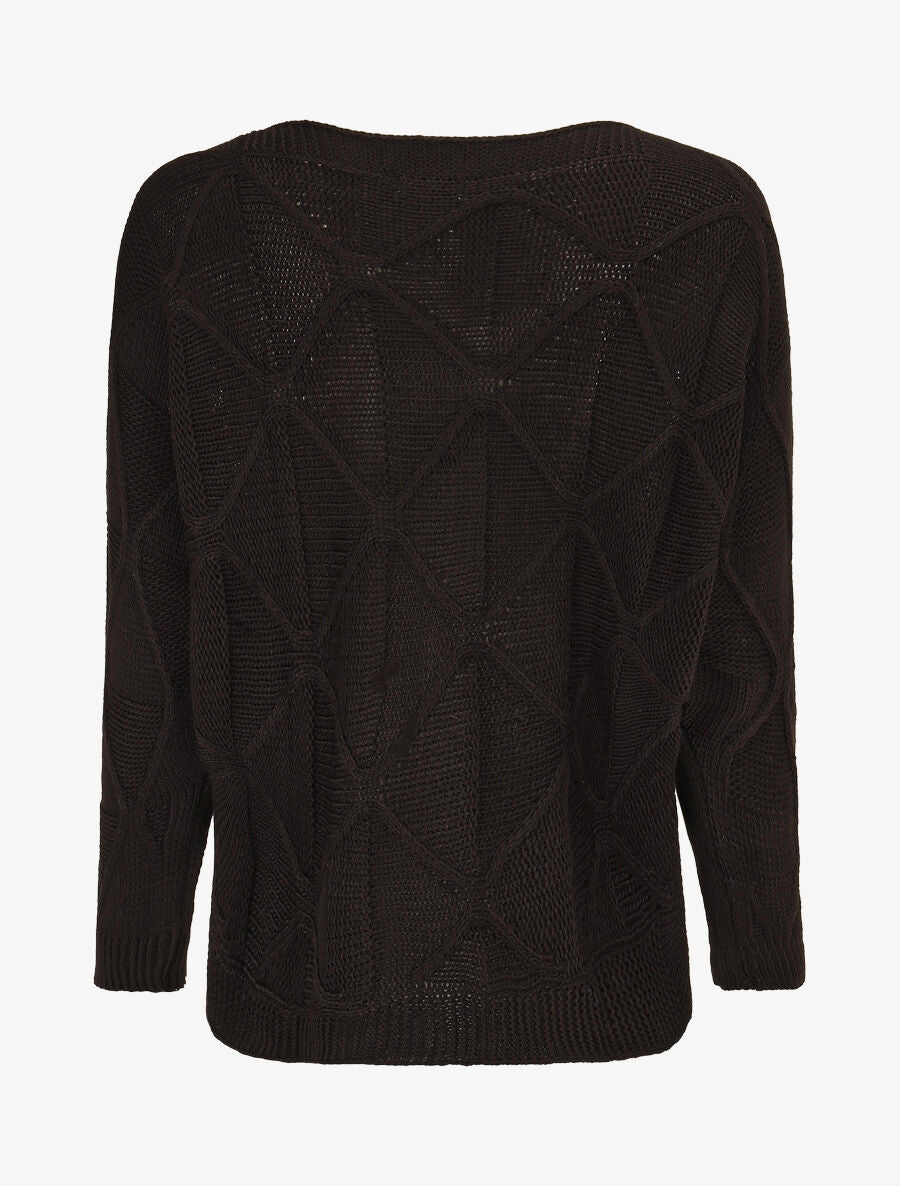 Pull en maille à losanges - Noir - 2