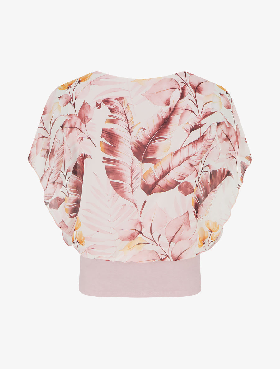Top imprimé feuilles à manches volantées - Rose - 2
