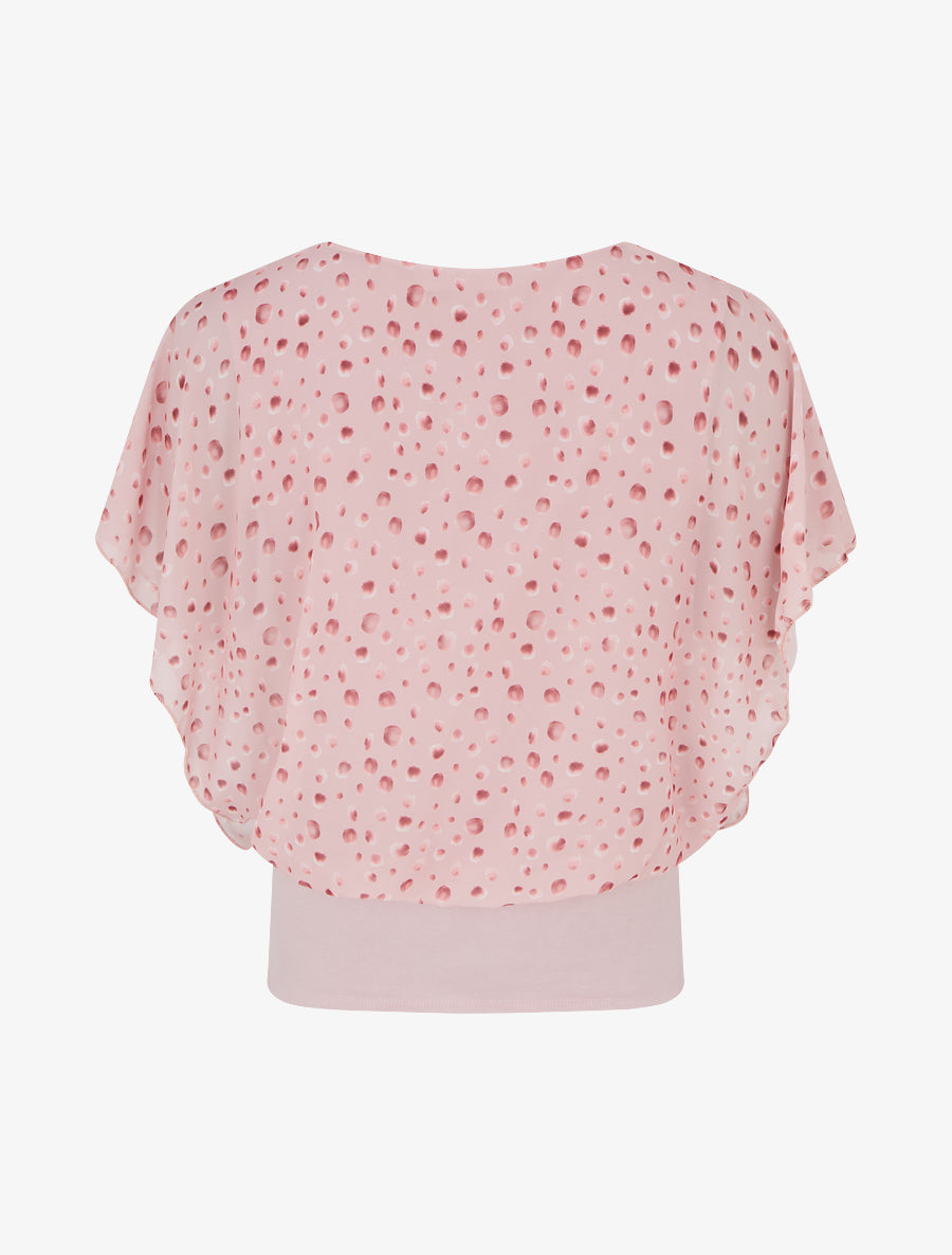 Top imprimé petits ronds à manches volantées - Rose - 2