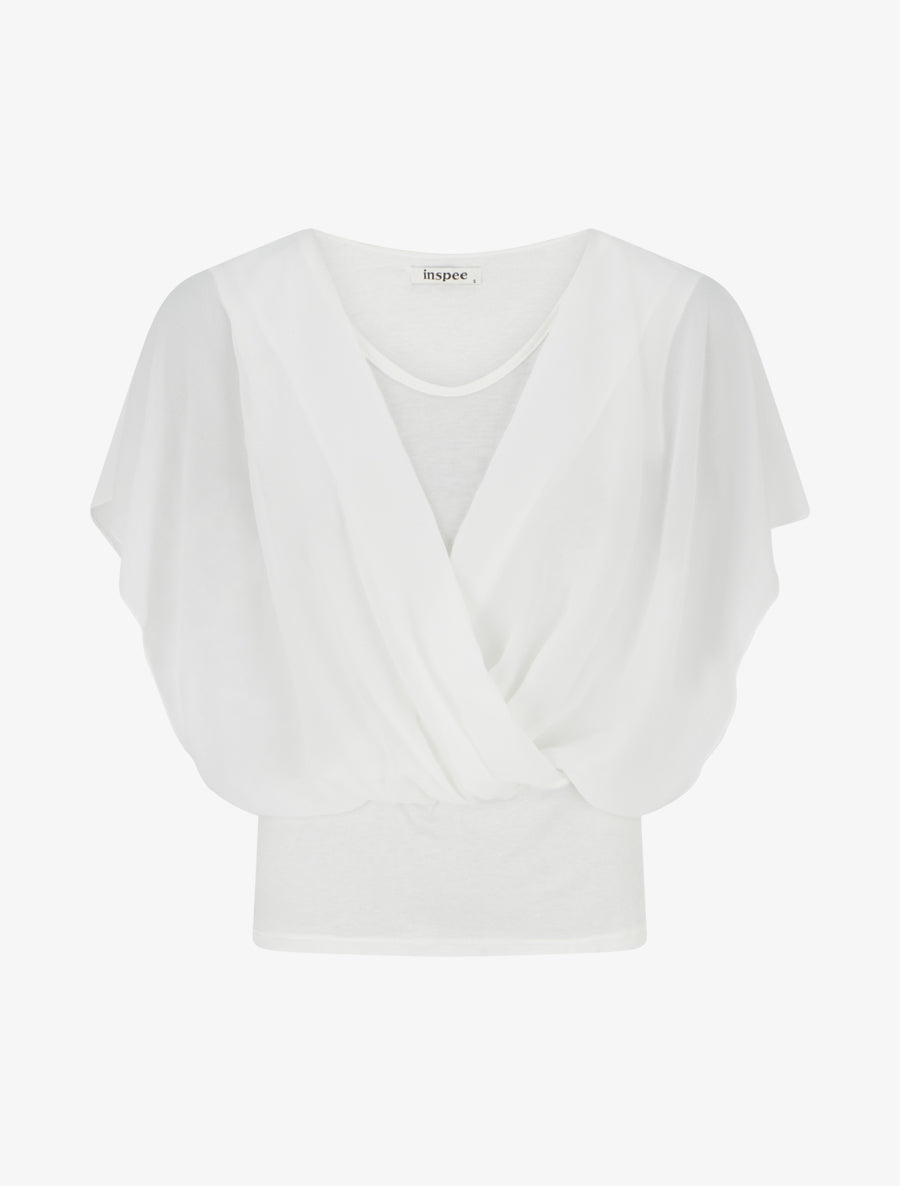 Top uni à manches volantées - Blanc - 1
