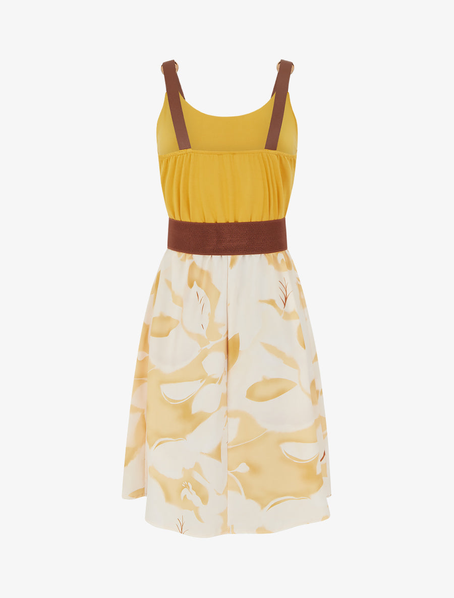 Robe mi-longue à bretelles en simili - Jaune - 2