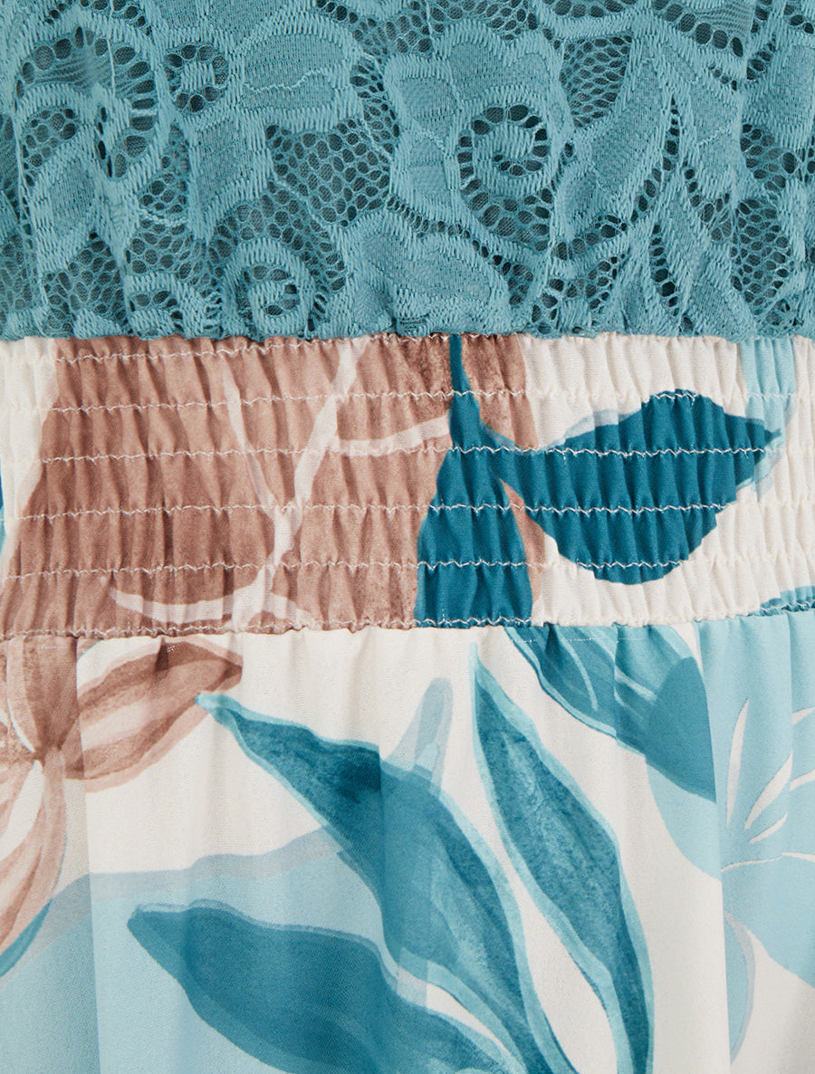 Robe imprimé fantaisie à bretelles en crochet - Turquoise - 3