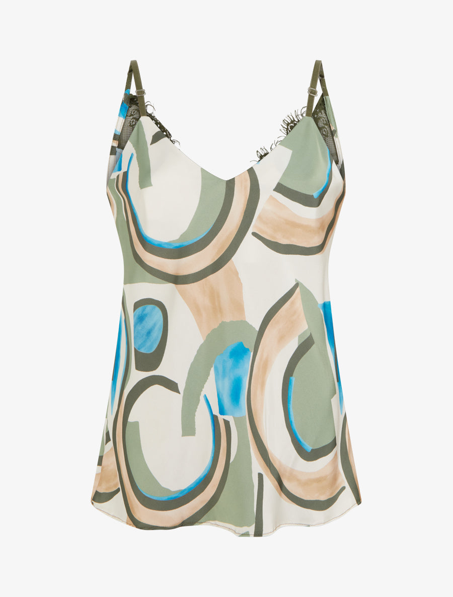 Caraco imprimé abstrait à dentelle au dos - Kaki - 1