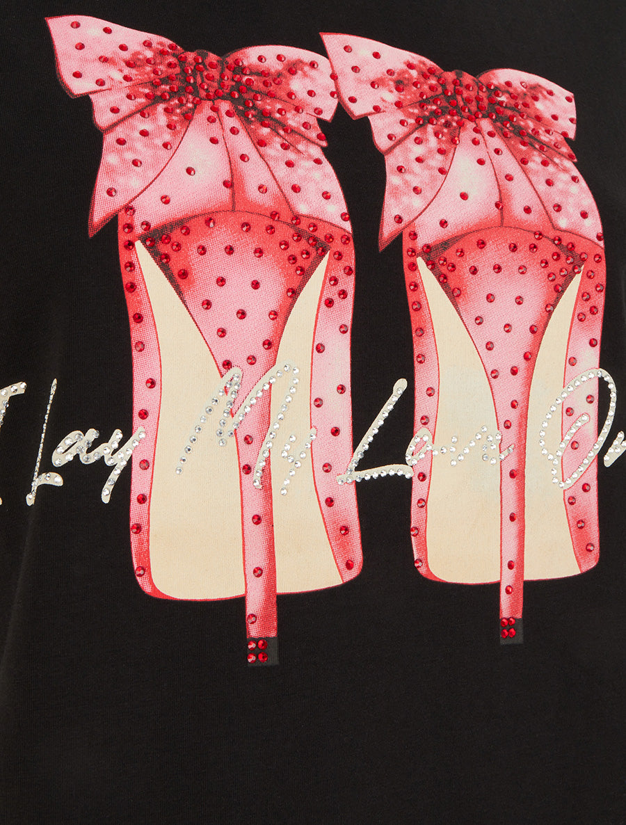 T-shirt à strass et motif stiletto - Noir - 3