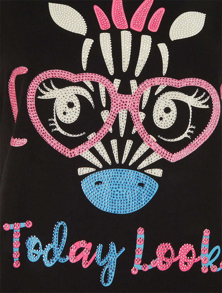 T-shirt imprimé girafe et strass - Noir - 3