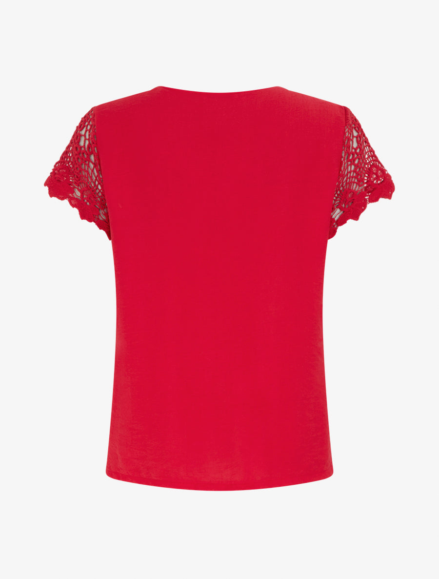 Top droit manches courtes en dentelle - Rouge - 2