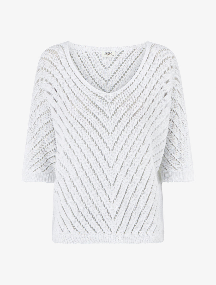 Pull ajouré à manches chauve-souris - Blanc - 1