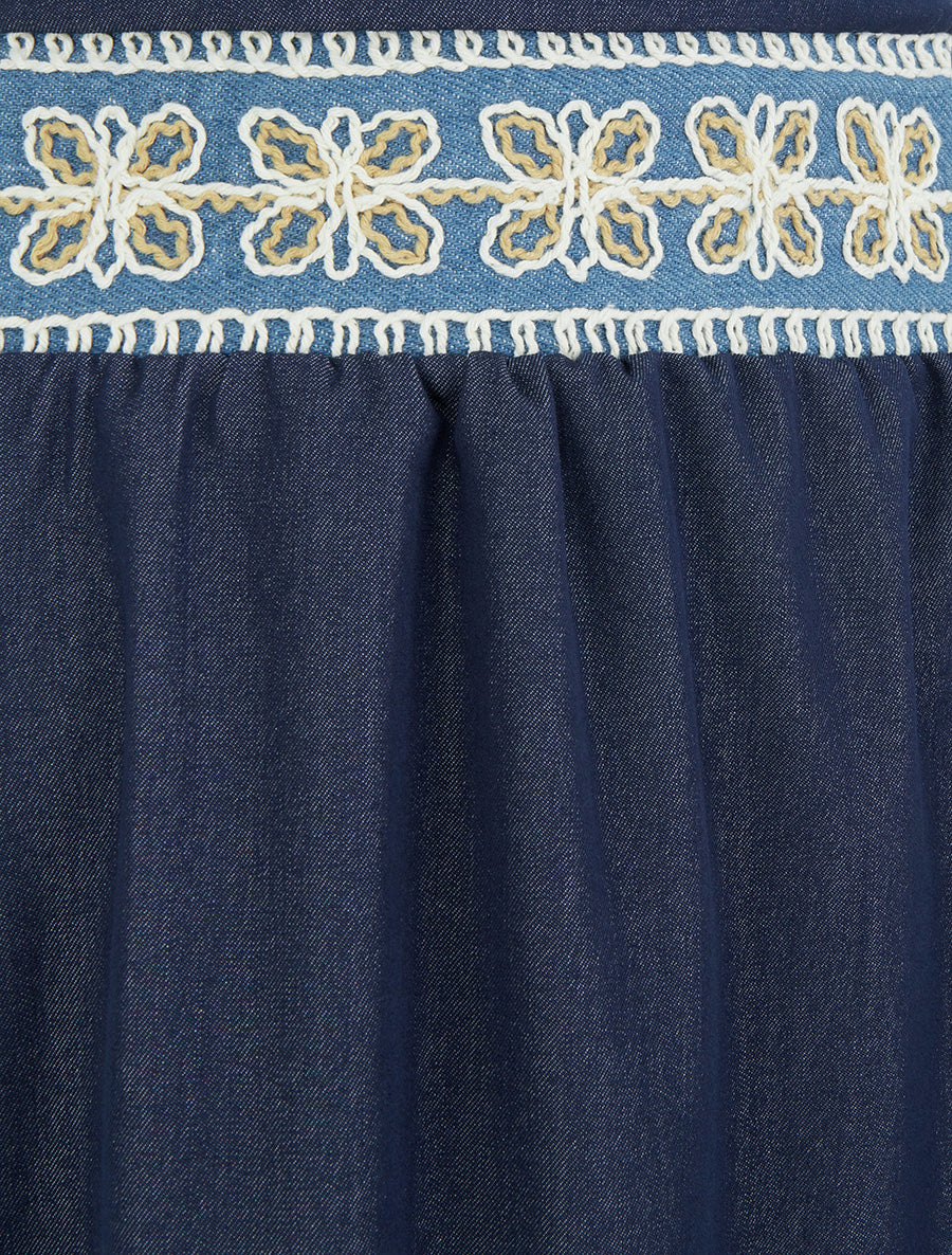 Jupe longue unie à bande brodée - Marine - 3