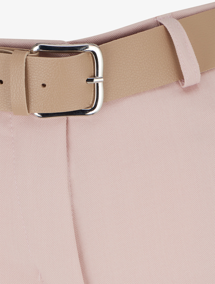 Short ceinturé uni à ourlet - Rose - 3