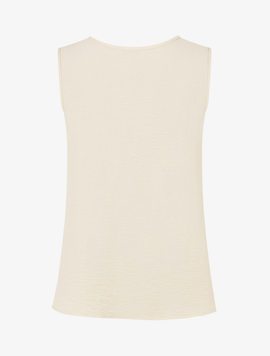 Top droit uni à col rond bijou - Beige foncé - 2