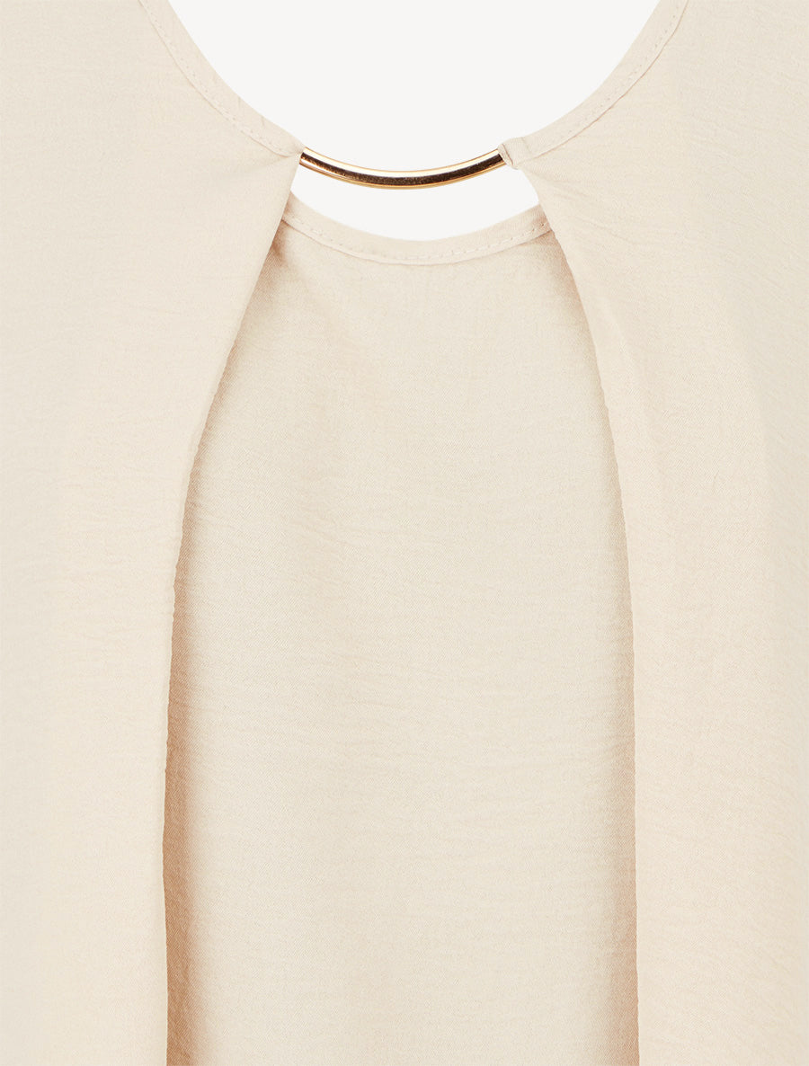 Top droit uni à col rond bijou - Beige foncé - 3